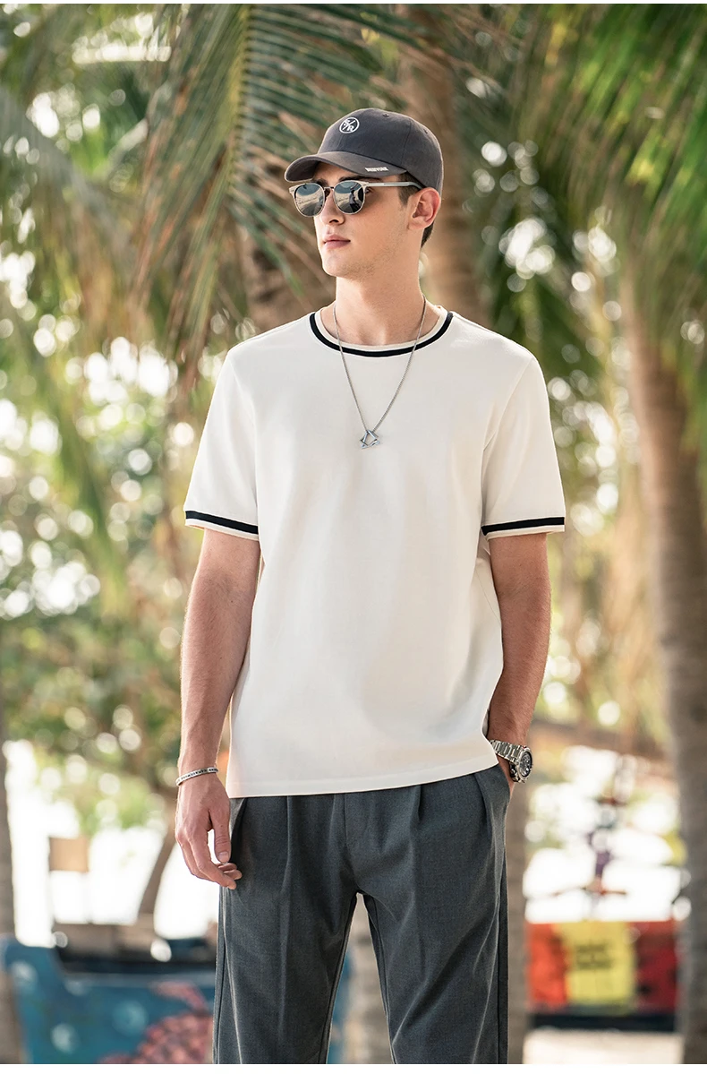 

Y1611 высокоэластичная модная полосатая цветная плотная футболка с круглым вырезом и короткими рукавами