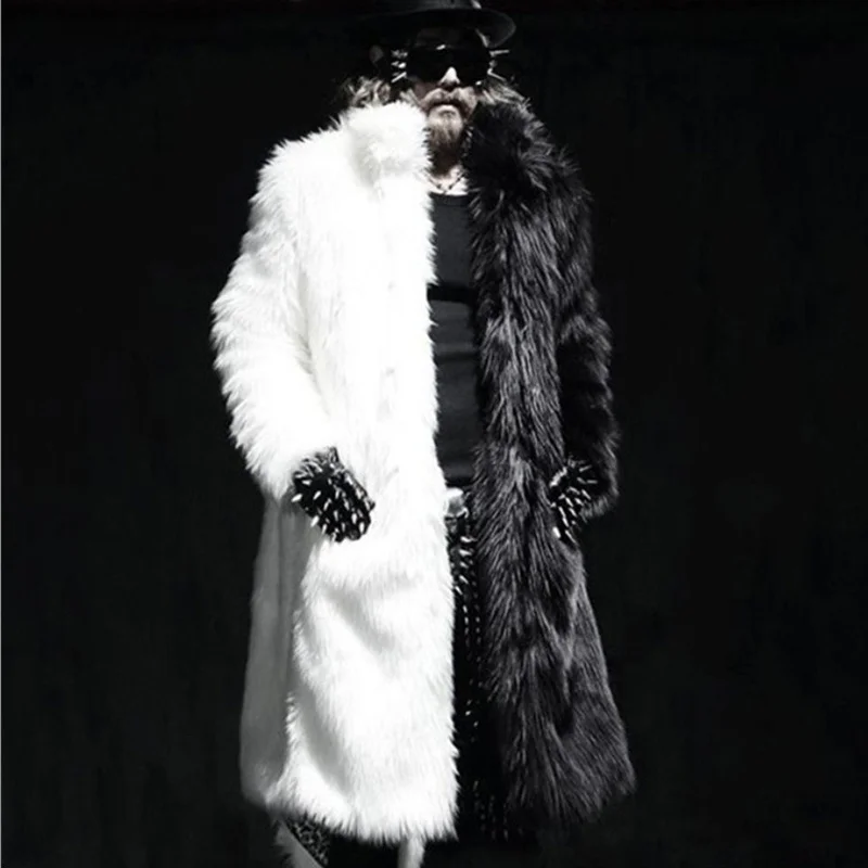 

Новая зимняя мужская шуба, длинная шуба из лисьего меха, Повседневная теплая куртка, черно-белая цветная ветровка, меховое пальто для мужчин