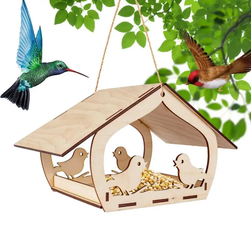 

DIY Wooden Garden Bird Lovely House Bird Feeder Lure Bird Feeder Garden Balcony Decoration Outdoor Hanging Parrot Aviary Gift