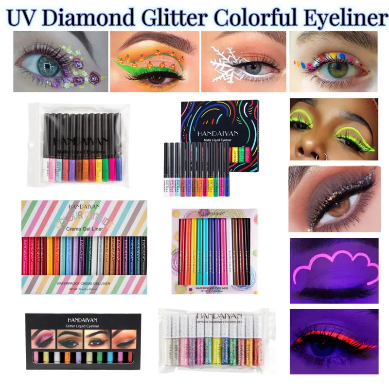 Mixed Diamond Glitter Eyeshadow Liner Pencil Set  Matte Eyeliner Set UV Waterproof Eye Liners Kit Pen Gel Cosmetics Eyeliners