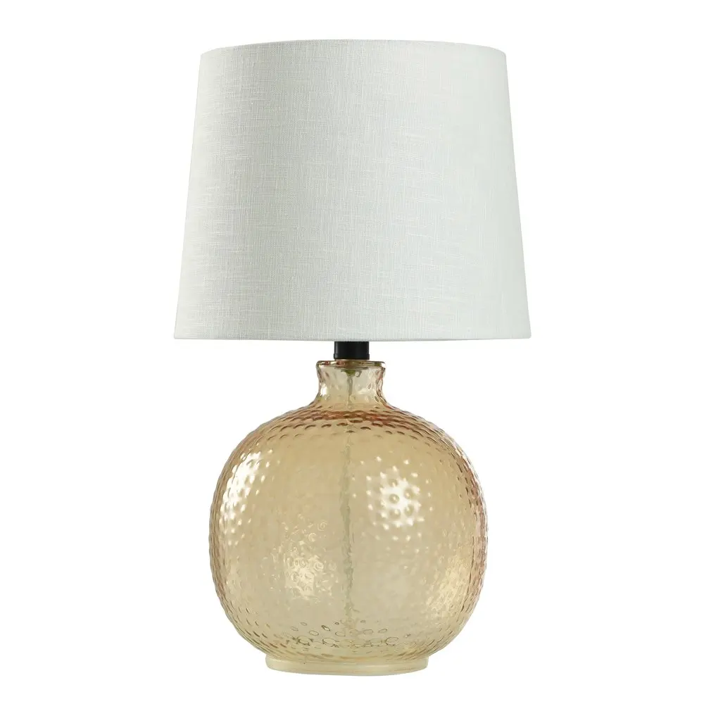 

Hammered Glass Table Lamp, Amber with White Shade, 17"