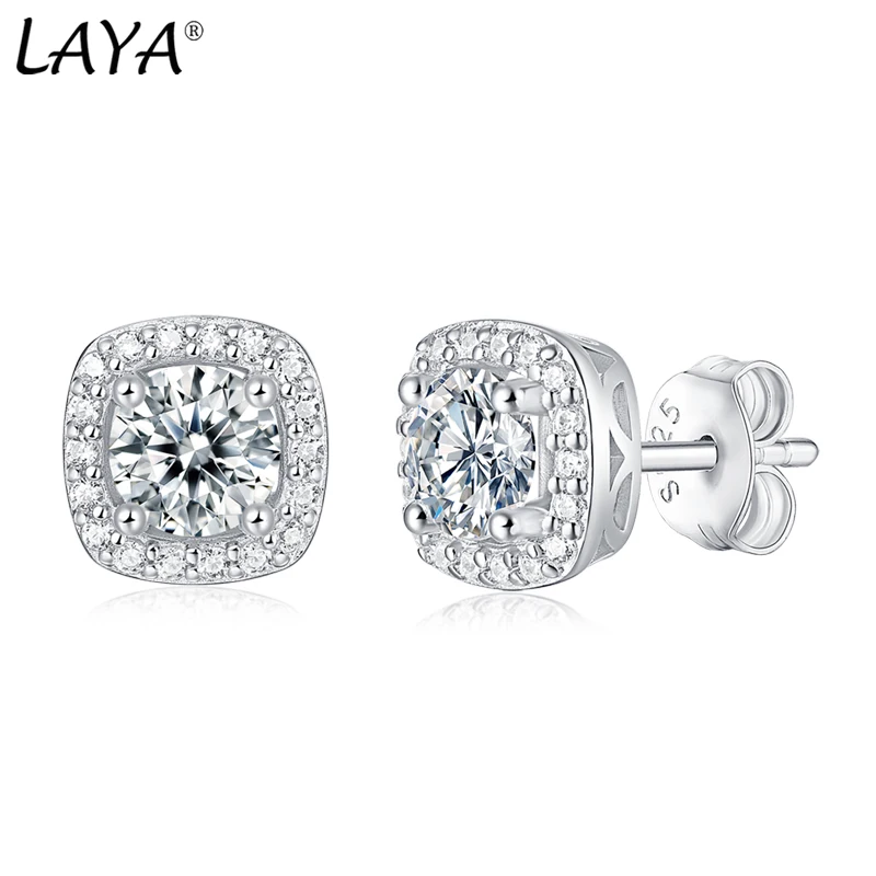 

LAYA 100% Moissanite S925 Sterling Silver 0.5 Carat Lab Created Diamond Halo Stud Earrings For Women Men Original Modern Jewelry