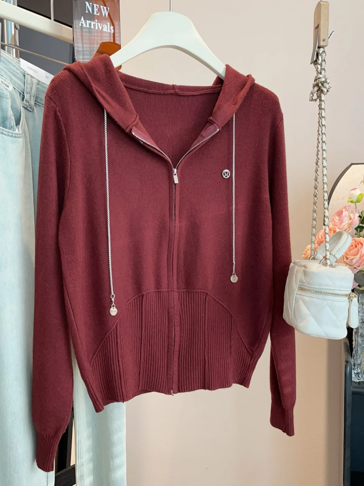 Ankela вязаная толстовка с красным капюшоном верхняя одежда для женщин ранняя осень