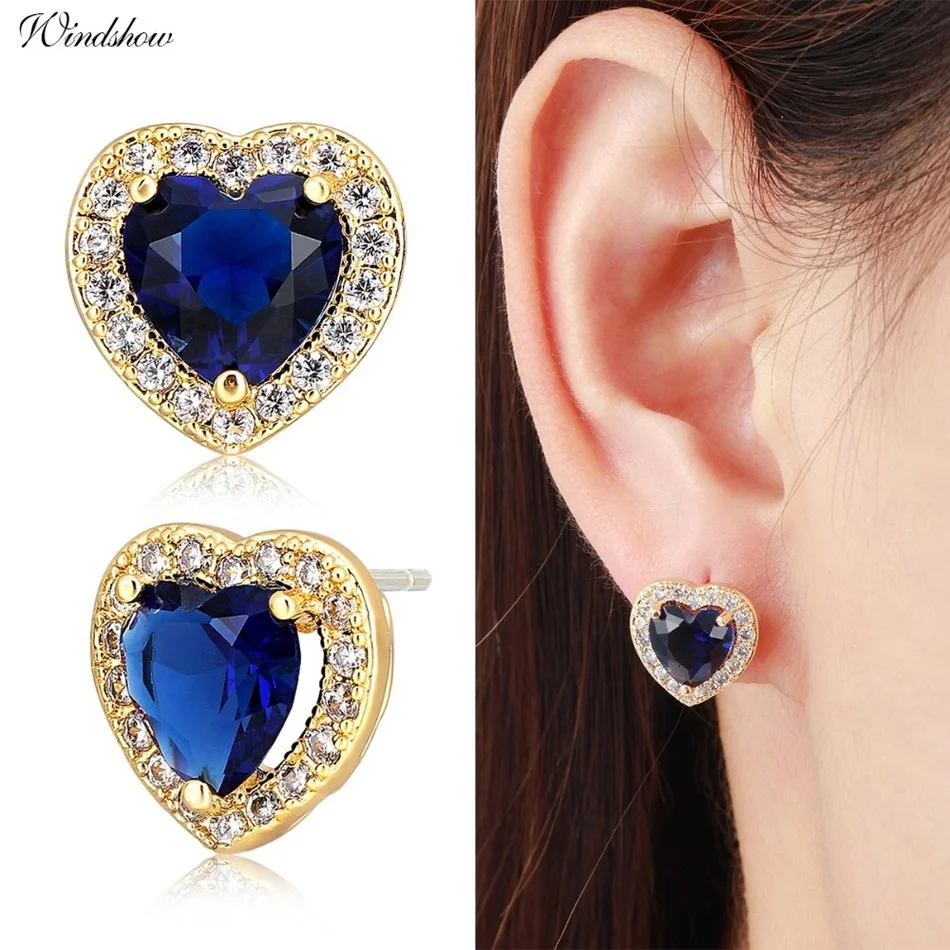 Желтое Золото Цвет Персиковое Сердце Красный AAA CZ проложенные Кристаллы