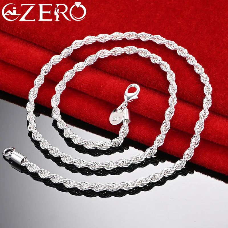 Ожерелье ALIZERO из серебра 925 пробы с витой веревкой длиной 4 мм для женщин и мужчин