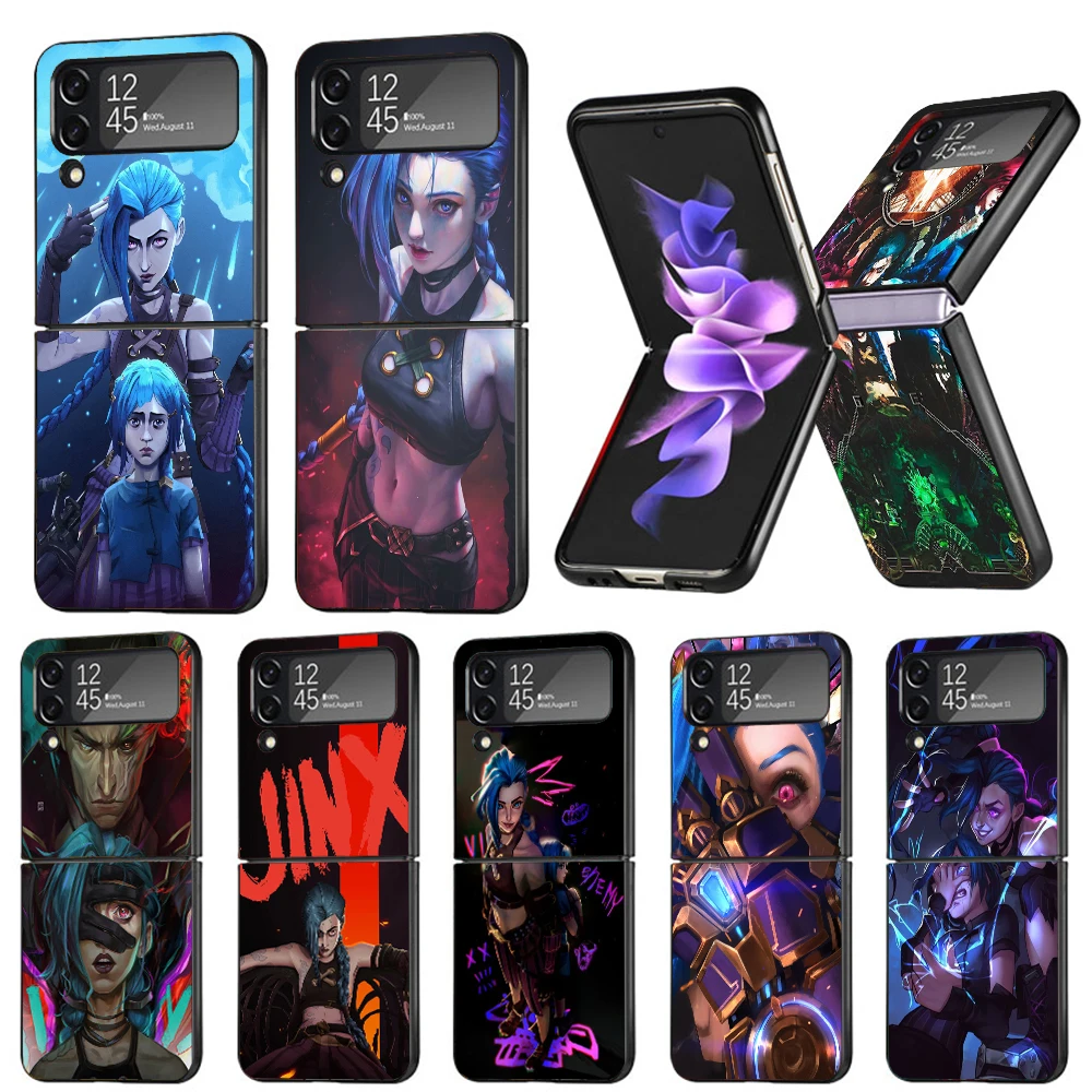 

Жесткий черный чехол с рисунком аниме Arcane Jinx Vi для Samsung Galaxy Z Flip 4 3 5G, чехол для телефона Flip4 Flip3, роскошный противоударный чехол