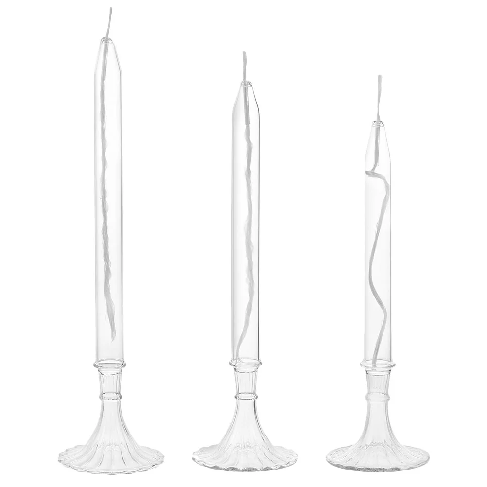 

3 Pcs Glass Oil Lamp Kerosene Lamps for Indoor Home Party Decor Taper Holder Vintage Romantic Desktop Clear