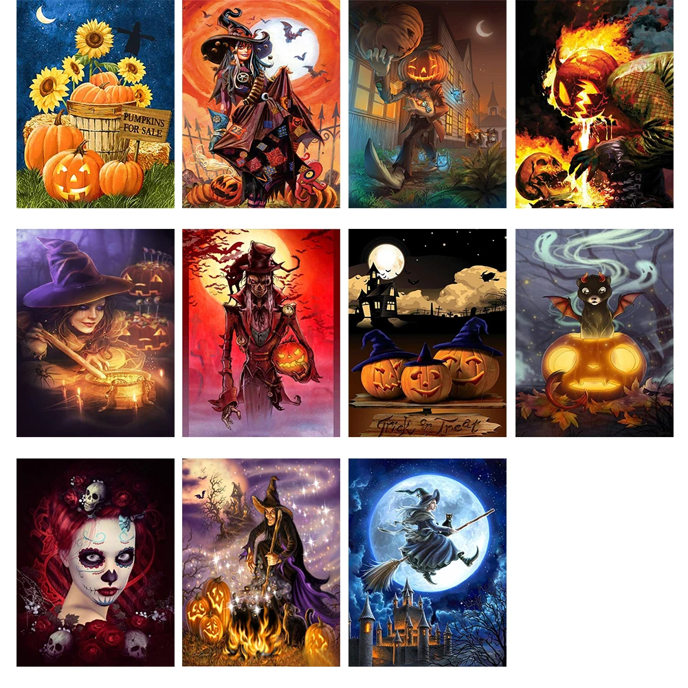 

Oil Paint by Numbers Halloween Frameless Picture Hand Painted Drawing Ornament Kit Bedroom Living Room Decoration