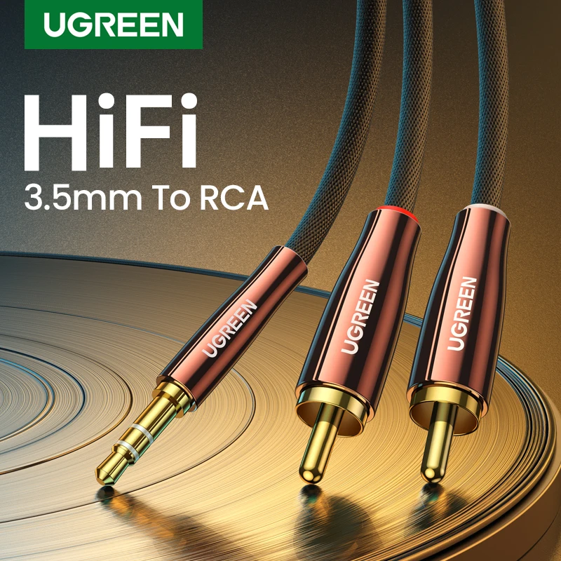 Кабель UGREEN RCA 2RCA к 3 5 мм Hi-Fi нейлоновый Плетеный аудиокабель AUX для ди-Джея