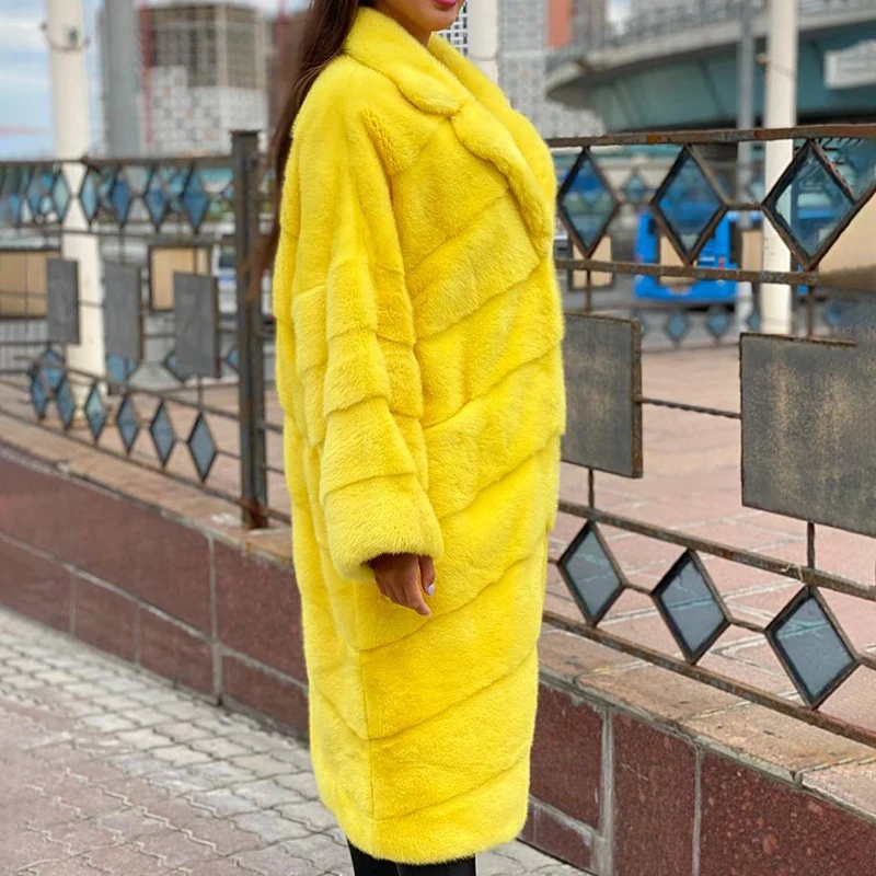 Natural Genuine Mink Fur Coat Women Simple Cozy Outertwear Lady Autumn Winter New Solid Real Mink Fur Long Jacket Female