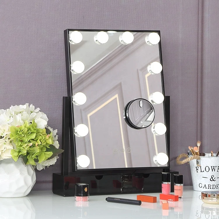 Металлическая рамка голливудские умные сенсорные настольные зеркала HD с 12