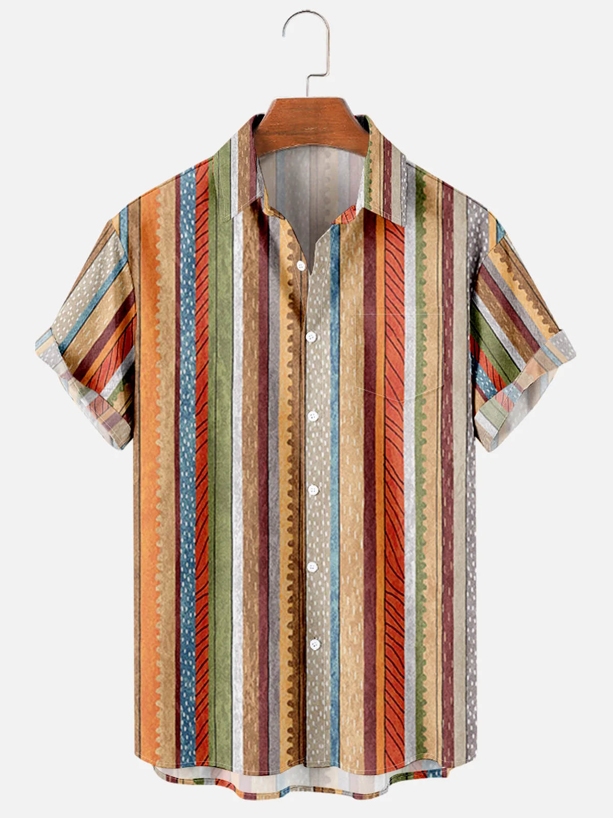 

New Vintage Men's Shirts with Pocket Orange Stripes Print 3D Clothing Oversize Summer Casual Highstreet Wear