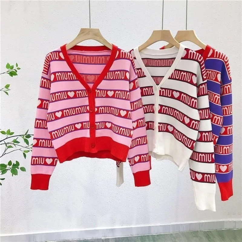 Женский вязаный кардиган жаккардовый свитер y2k Осень-зима свободный короткий