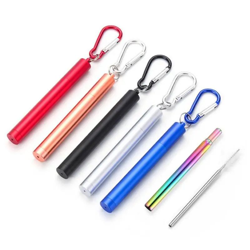 

Reusable Metal Straws Collapsible 304 Stainless Steel Drinking Straw Travel Portable Telescopic Straw with Case Cleaning Brushes