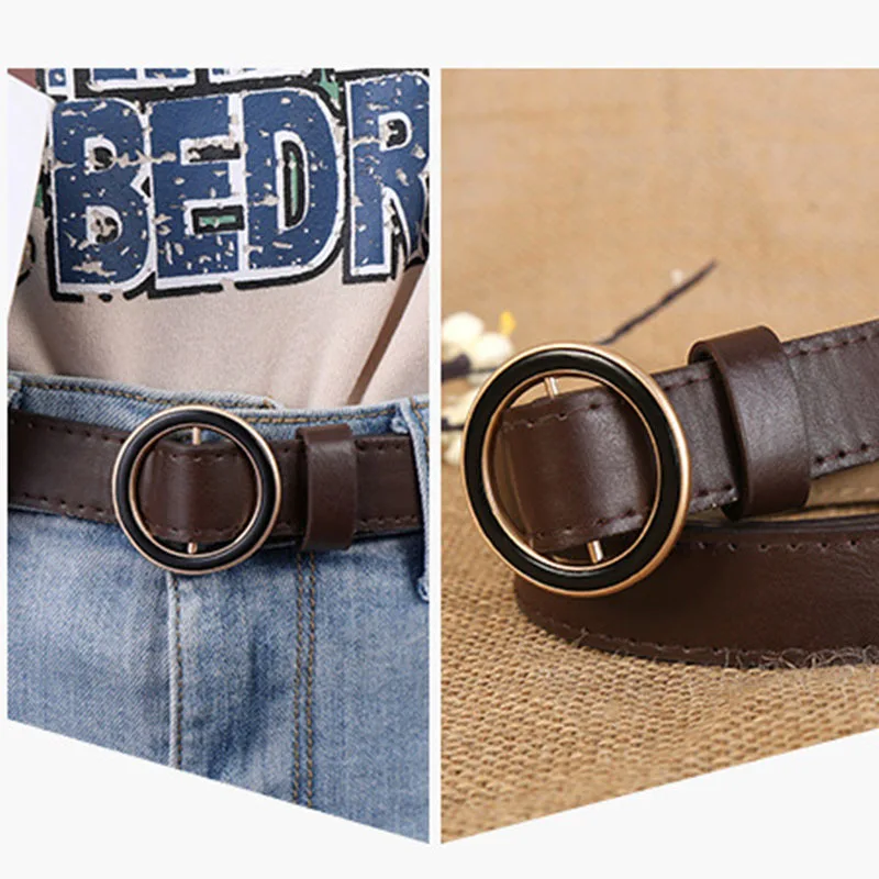 Korean Fashion Smooth Button Belts For Women Female Student Decorative Dress Leather Belt