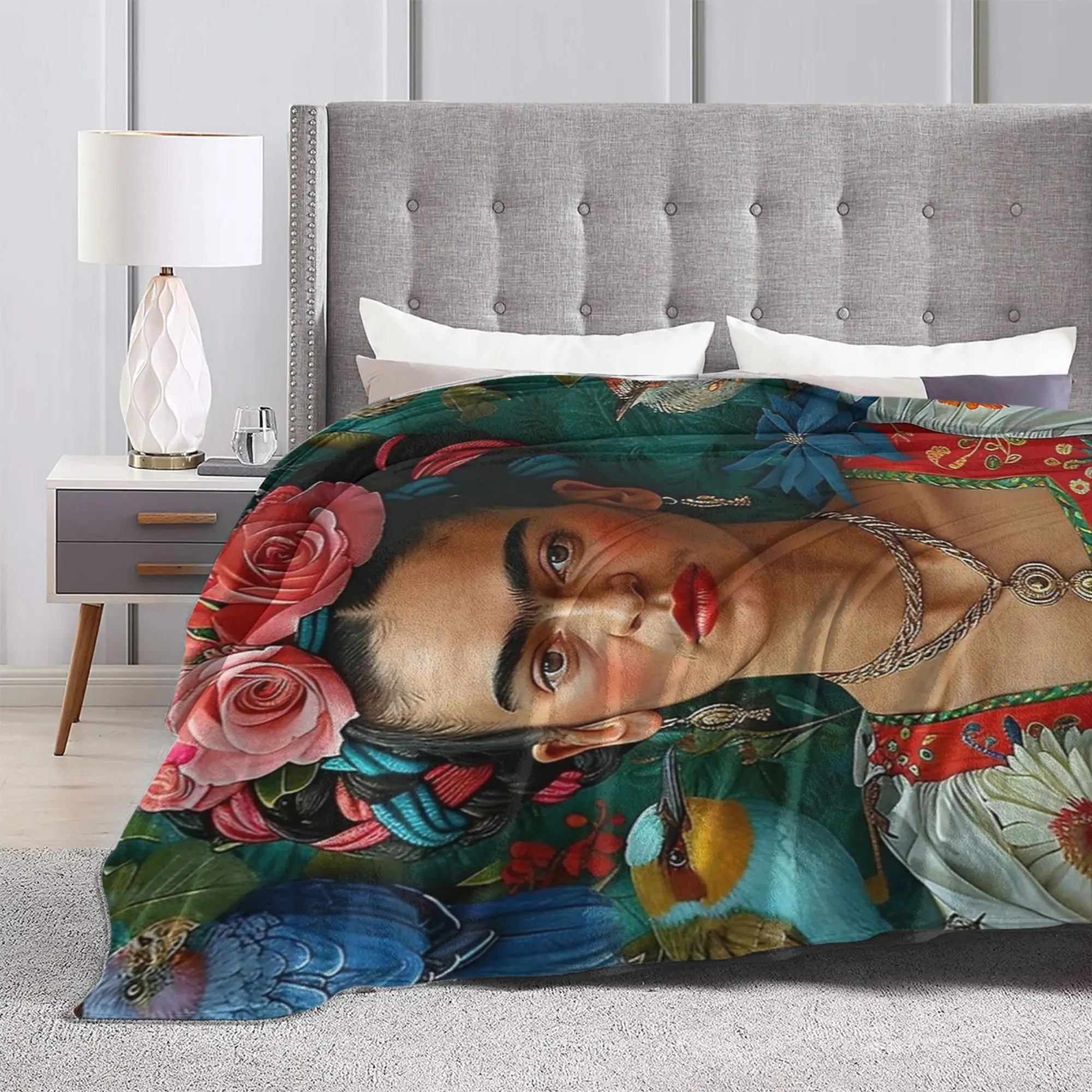 Фото Одеяла F-Frida K-Kahlo Мексиканский художник Kahloo, фланелевые потрясающие теплые пледы для покрытия стула, дивана, лето №3