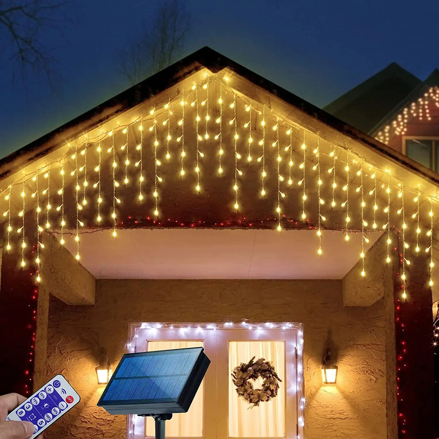 

5M Solar Curtain Lights Outdoor Waterproof Remote Christmas Decor Solar Fairy Garland String Lights for Garden Party Wedding