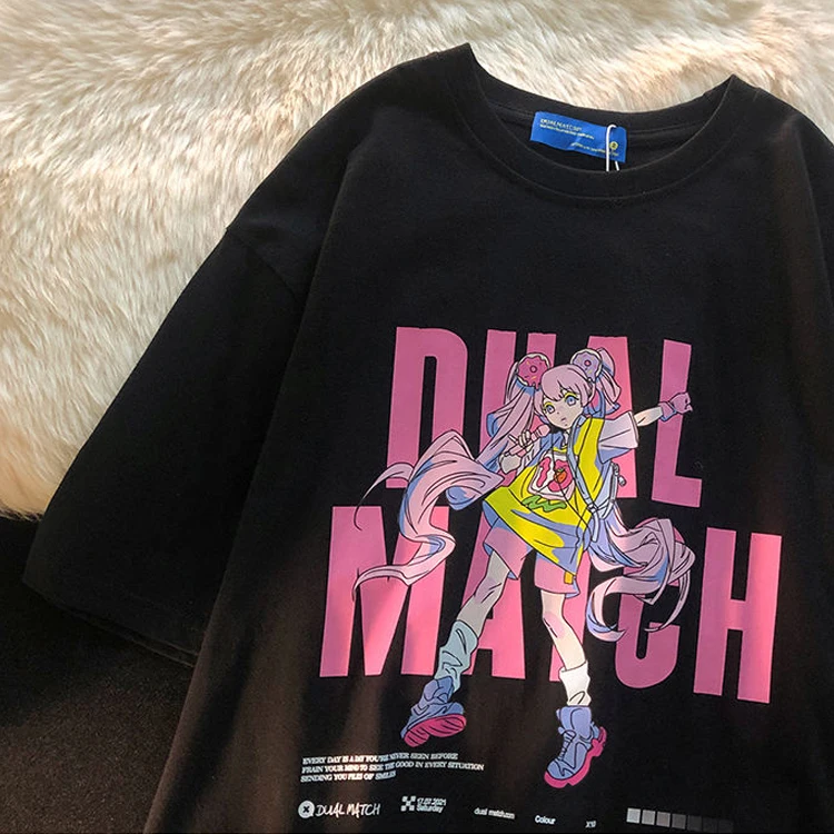 

2022 New Summer Women T Shirt Japanese Anime Girl Black White Short-sleeved T-shirt Female Loose Woman Clothes Harajuku Tops y2k