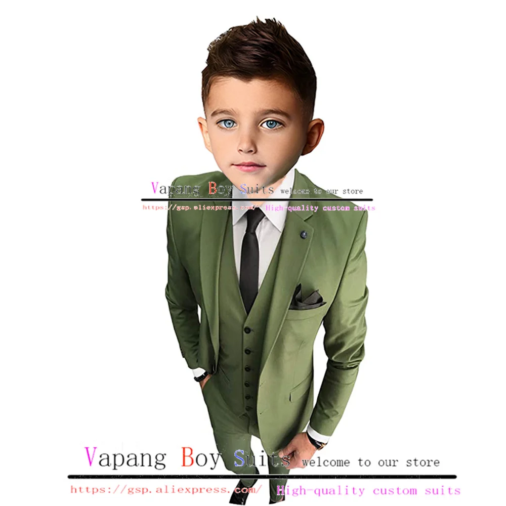 

Army Green Boys Suit Wedding Tuxedo Jacket Vest Pants Bow Tie 4 Piece Set Formal Fashion Kids Blazer костюм для мальчика