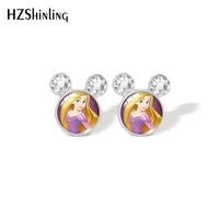 tangled rapunzel princess pattern mickey ear stud earrings glass cabochon earrings of women fashion jewelry