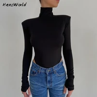 henzworld sexy backless bodysuits turtleneck elegant club party womens tops one piece outfit high waist bodysuit rompers