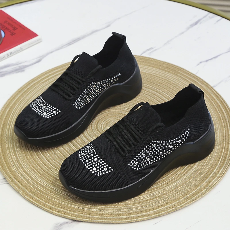 New 2022 Fashion Weave Women's Vulcanize Shoes 43 Comfortable Mesh Soft Platform Sneakers Outdoor Walking Non Slip Women's Shoes