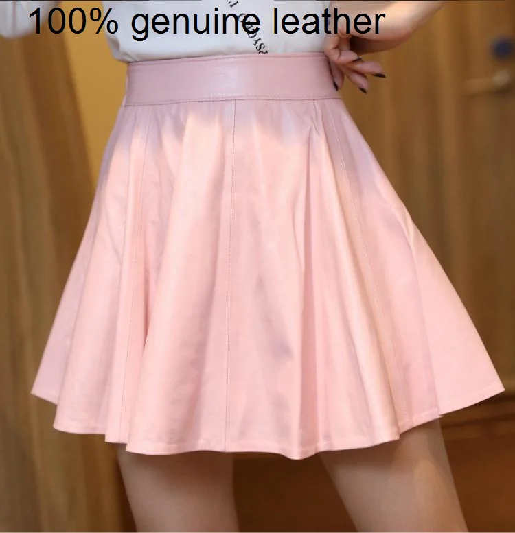 genuine High brand quality women A skirt.pink soft sheepskin skirts.fashion slim classic leather Skirt