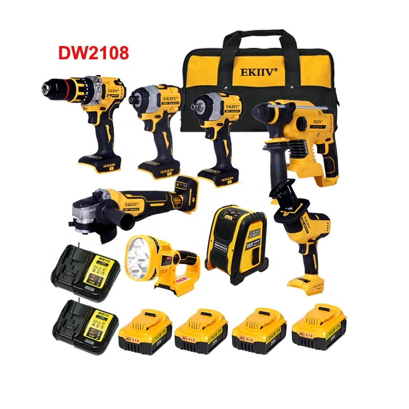 DW2108 4.0ah Household Tools Kit Battery Power Tools Set 20V Cordless combo kits Electric Power Tools 8pcs