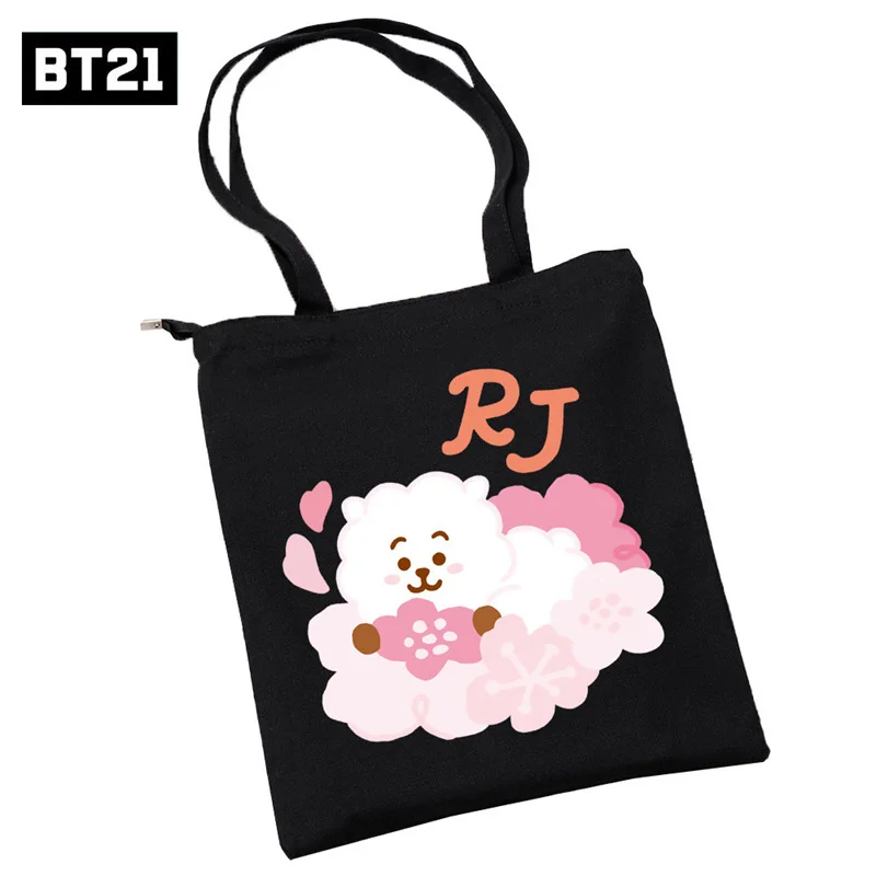 

Kpop Bt21 Canvas Handbag Cartoon Anime Shoulder Bag Backpack Tote Bags Soft Cotton Female Portable High Capacity Shopping Bags