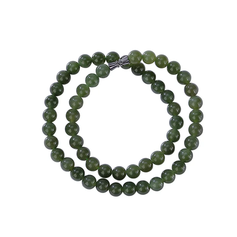 

S925 Sterling Silver Natural Hotan Green Jade Necklace personality plain circle simple temperament ladies sweater chain