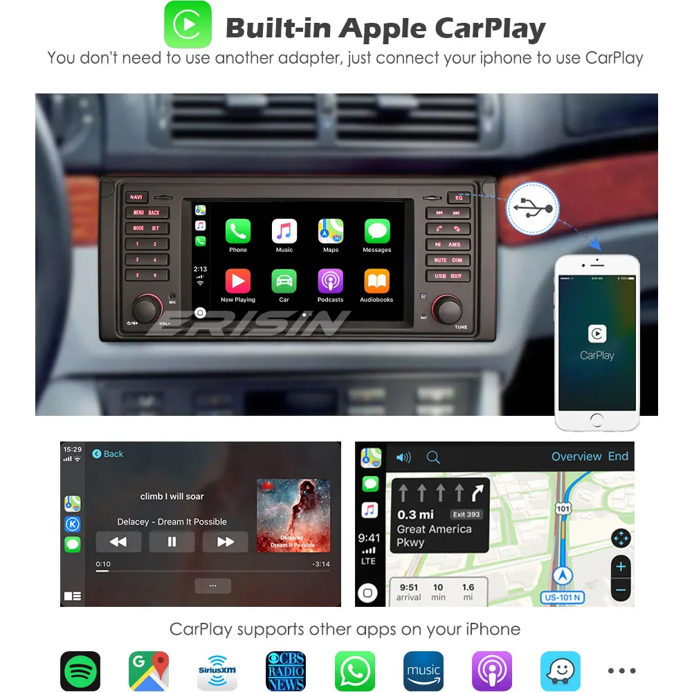 Erisin 3153 Андроид 11.0 Автомобильный стерео DAB+ Навигация WiFi CarPlay Satnav DVR OBD2 4G Bluetooth Canbus DSP GPS для BMW 5er E39 X5 E53 M5.