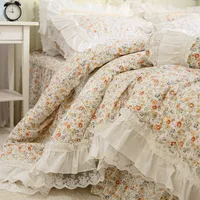 Bedding set cotton Romantic Linens Ruffle lace bedding set rose print duvet cover set princess cotton queen bedding set sheet