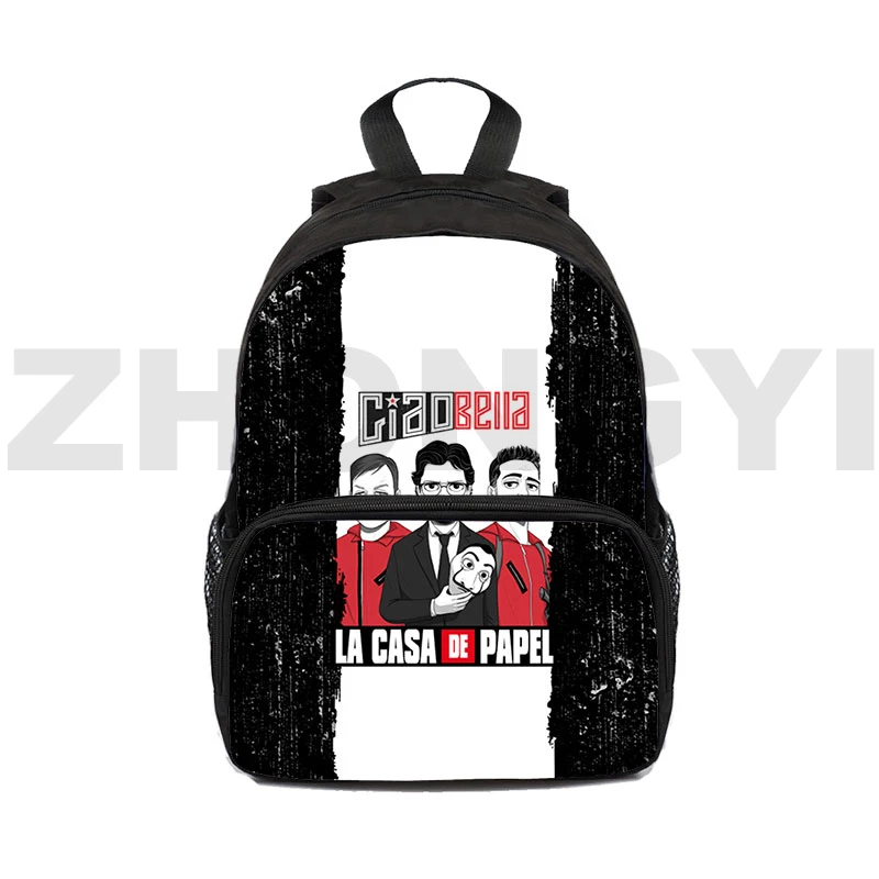 

Fashion Bella Ciao Canvas Backpack Men 3D La Casa De Papel Backpacks Kindergarten Children 12/16 Inch Money Heist Small Bookbags