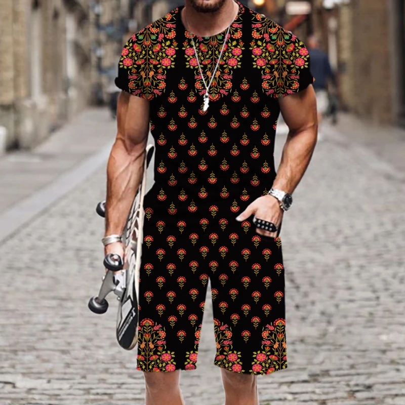 

Футболка/шорты мужские с круглым вырезом, пляжный комплект с графическим принтом, с коротким рукавом, уличная спортивная одежда, лето