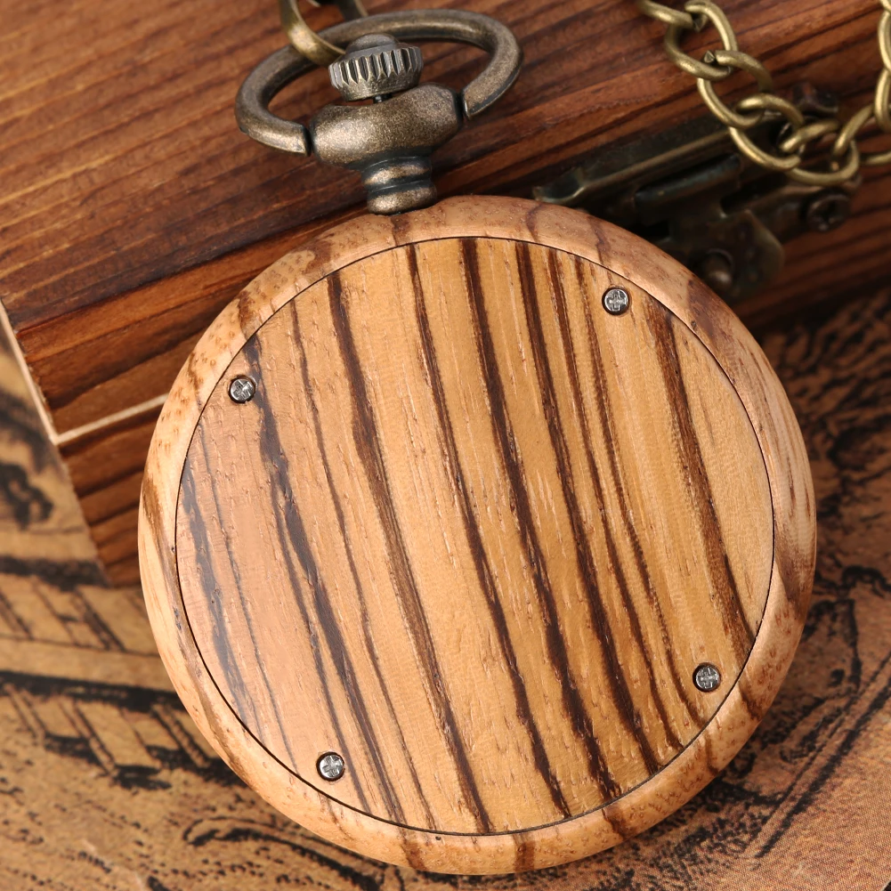 Wooden Pocket Watch Pendant Luxury Zebra Wood Quartz Watch Pattern Shell Edge Birthday Gift for Women Men Relógio De Bolso