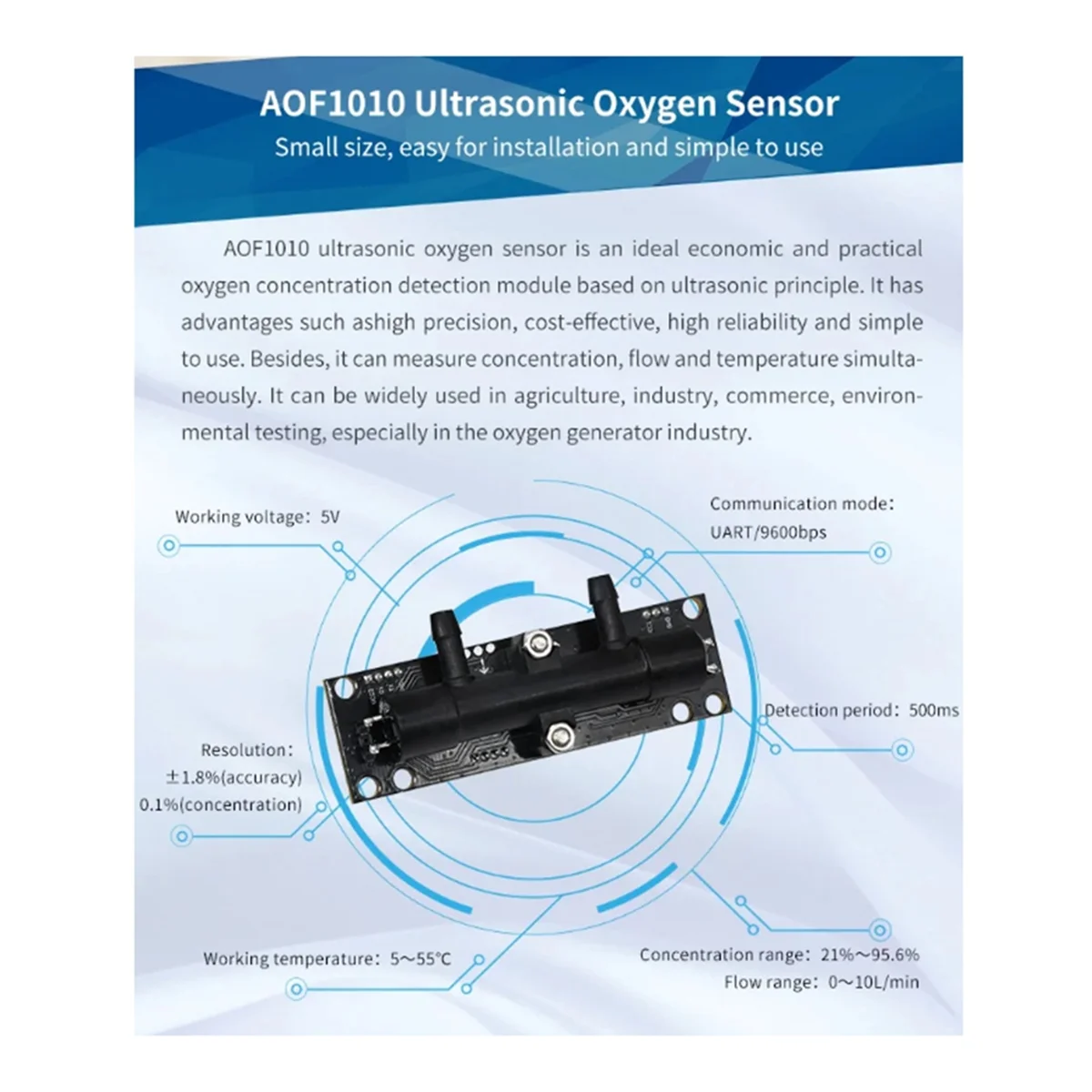 Ультразвуковой датчик потока кислорода ASAIR AOF1010 (A)