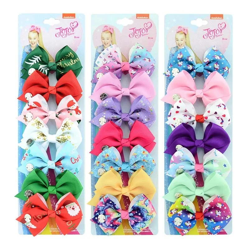 

7pcs/set 3.5inch JoJo Bows Jojo Siwa Rainbow Printed Ribbon Bows Girls Hair Clip Boutique Hairpins Barrettes Hair Accessory