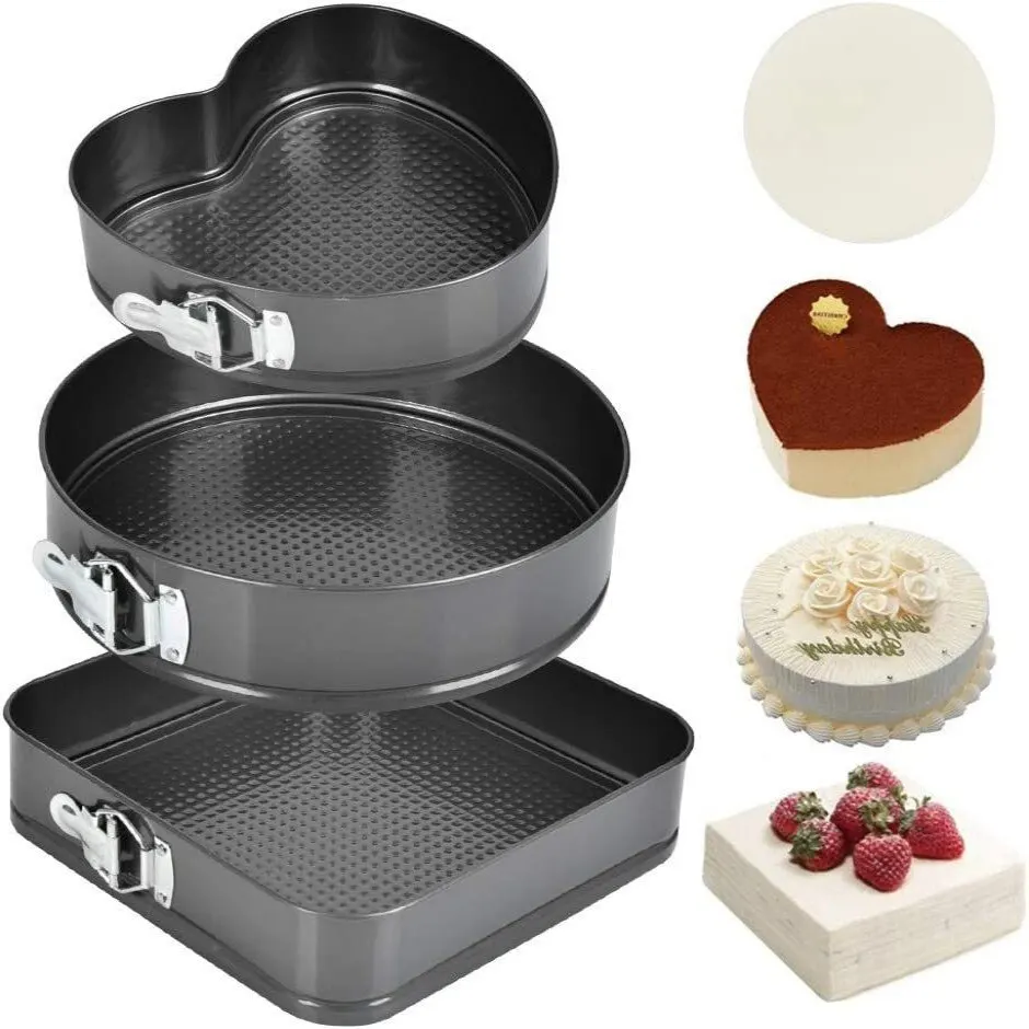 

Cake Mold 3ps Set Bakeware Sets Non-stick Baking Pan Steel Baking Mold Non-stick Buckle Live Bottom Baking Pan Tool Cake Mold