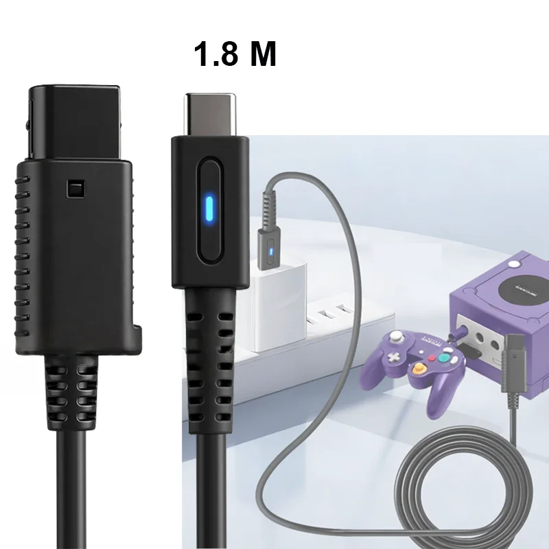 Фото Кабель для зарядки Auroxin Type C 36W PD, 12 см/1,8 м, для консоли NGC GameCube, USB-C, с синим светодиодным индикатором №3