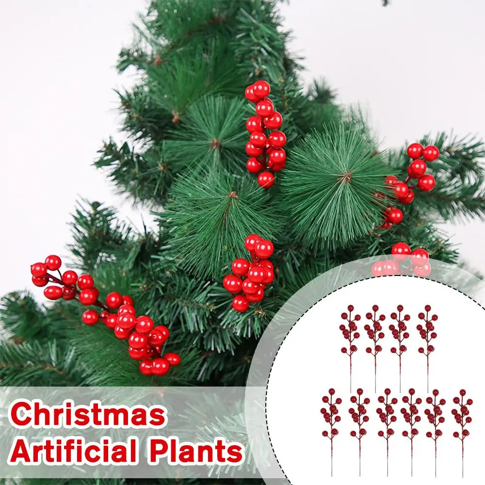 

10Pcs Artificial Red Berry Stems Christmas Red Berry Picks Holly Berry Branch For Christmas Tree Decorations DIY Wreath Cra R5Q7