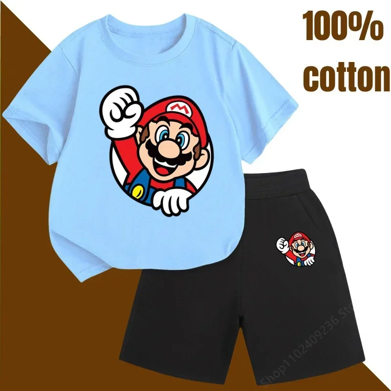 MINISO хлопковая футболка детская голубая