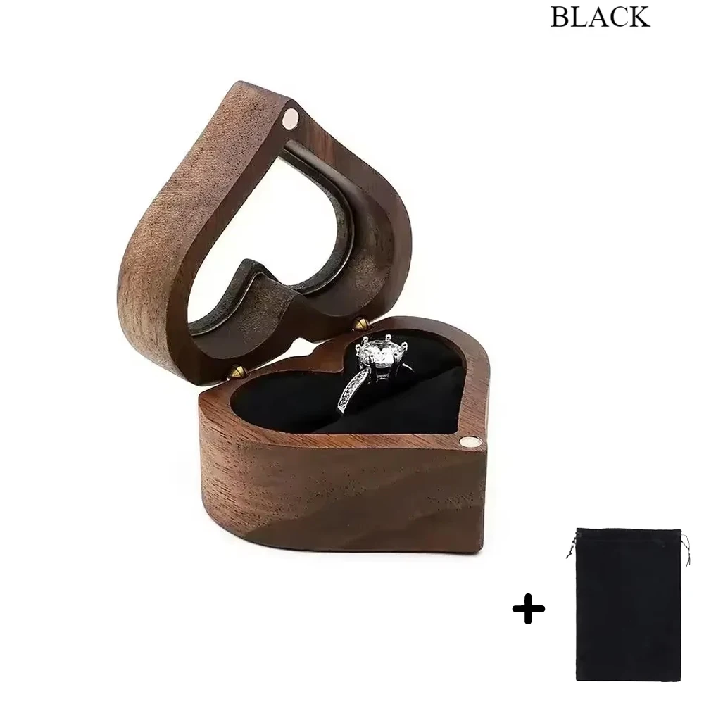 

1 шт., бесплатная гравировка, изготовленная на заказ коробка для колец из орехового дерева в форме сердца для свадебной церемонии, шкатулка для ювелирных изделий, предложение для хранения, свадебный подарок
