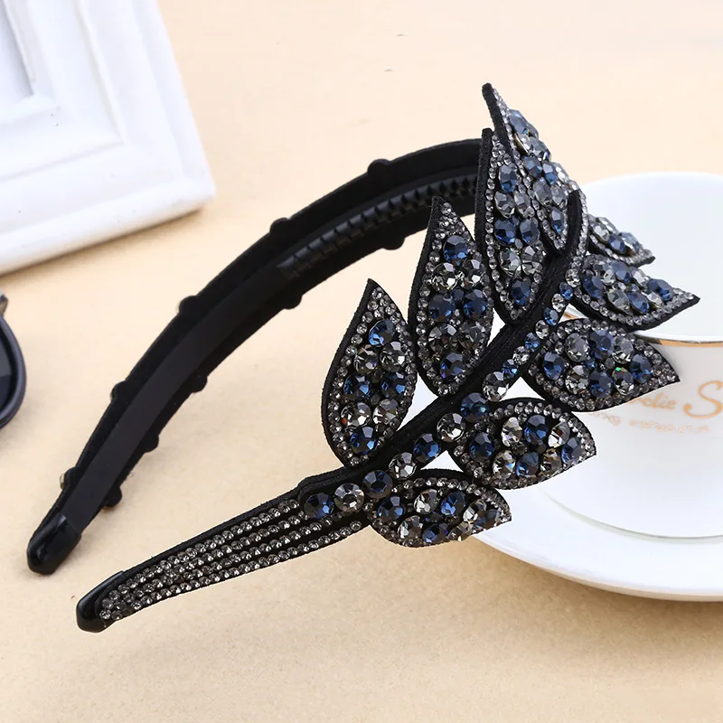 Korean Girl Simple Exquisite Leaves HairBands Women Fashion Shiny Rhinestone Headdress Hair Accessories Creativity Gift