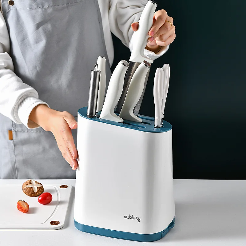 

Simple knife seat kitchen knife rack Drainable removable thickened knife storage rack household plastic knife seat rack