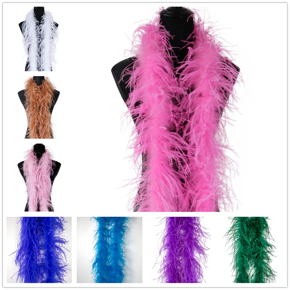 

Wholesale Colorful Ostrich Feather Boa 2Meter Fluffy Plume Trims for Crafts Wedding Dress Skirt Costumes Sewing Decoration