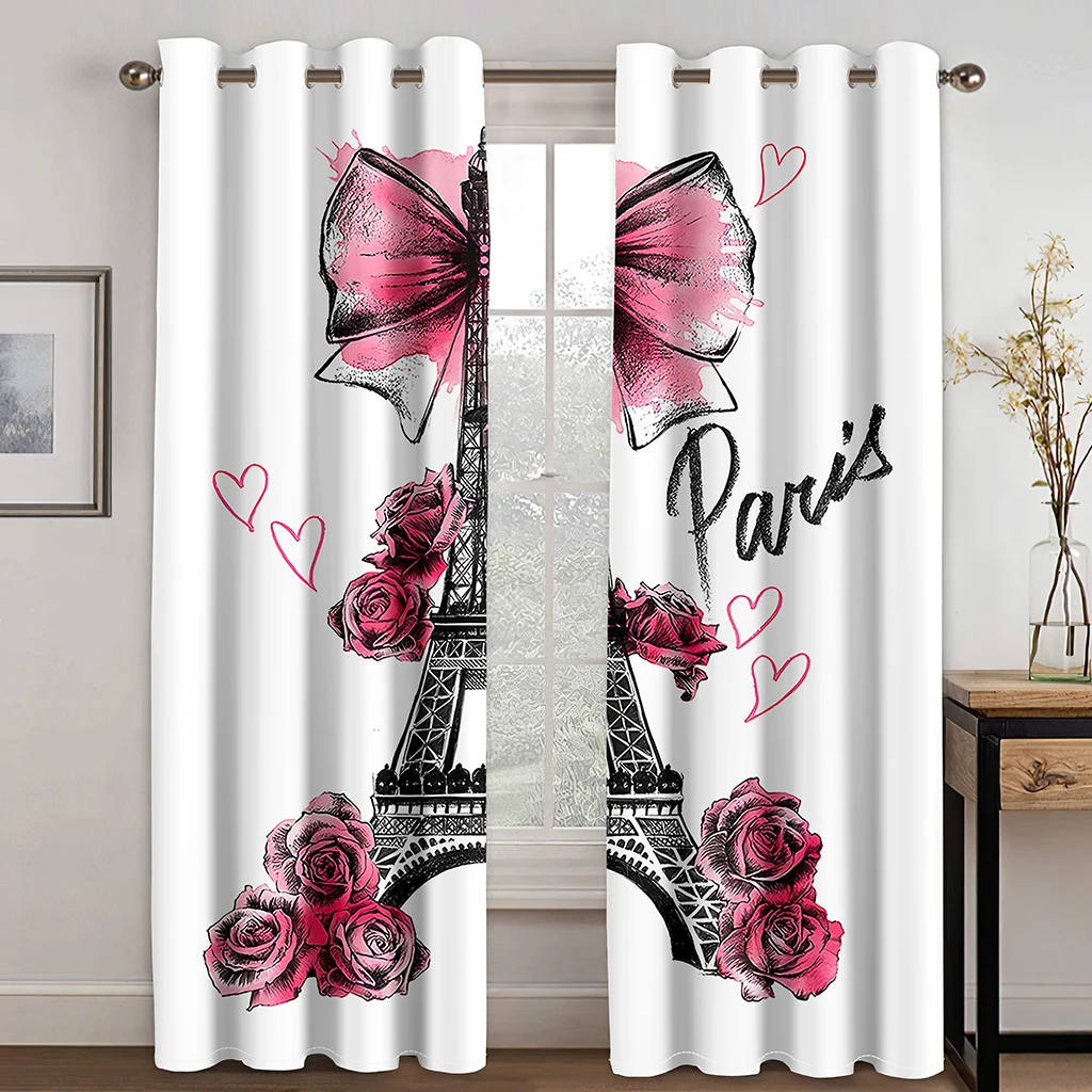 

3D Elegrance Luxury Brands Designer Modern Pink Flower Free Shipping Thin 2 Panels Window Curtain for Bedroom Living Room Decor