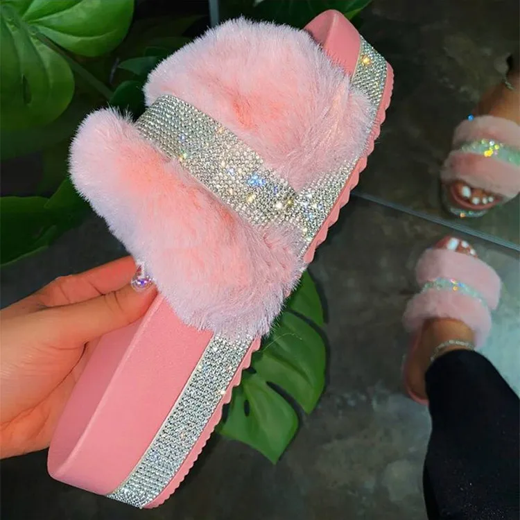

New Women Casual Slippers Fashion Rhinestone Suede Platform Flats Outdoor Comfortable Solid Color Indoor Slippers Chinelo Nuvem