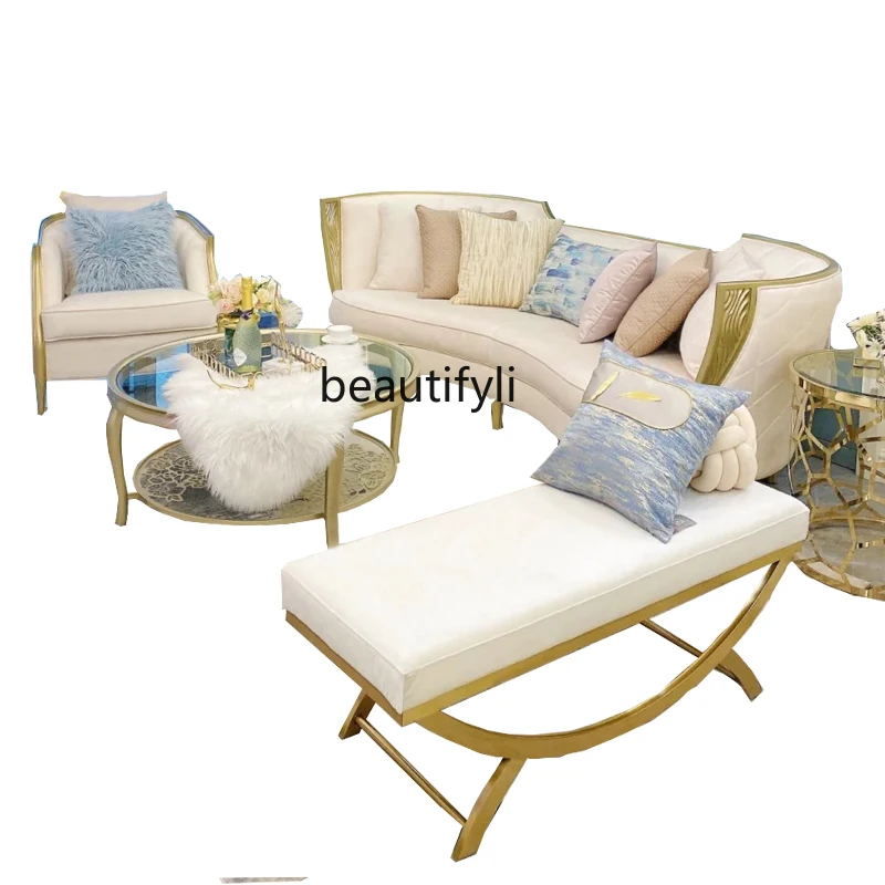 

yj American Light Luxury Solid Wood Sofa Modern Simple Small Apartment Living Room French Fabric Sofa Combination