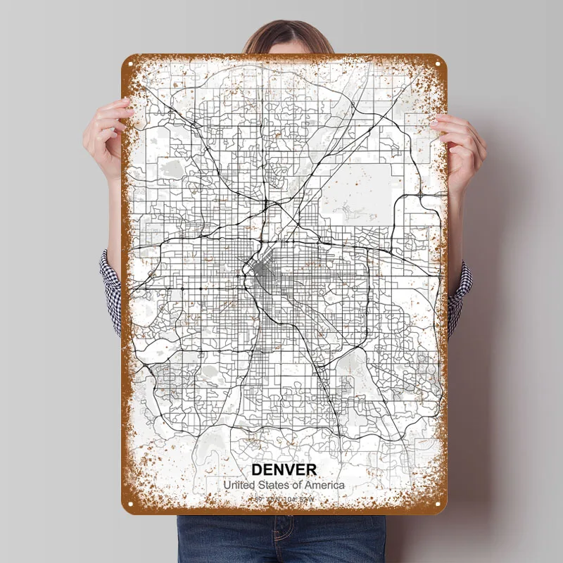 Карта города Денвера белые металлические вывески карта плакат настенный декор