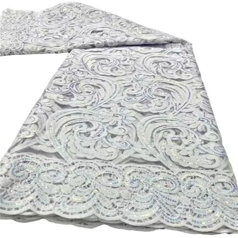 

Белая африканская кружевная ткань 2023, белая вышитая французская нигерийская кружевная ткань, высококачественное кружево для фотографий